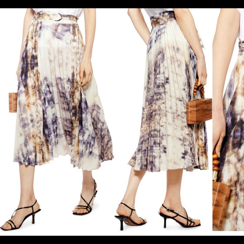 NWOT topshop tie dye pleated midi skirt purple & cream size 10